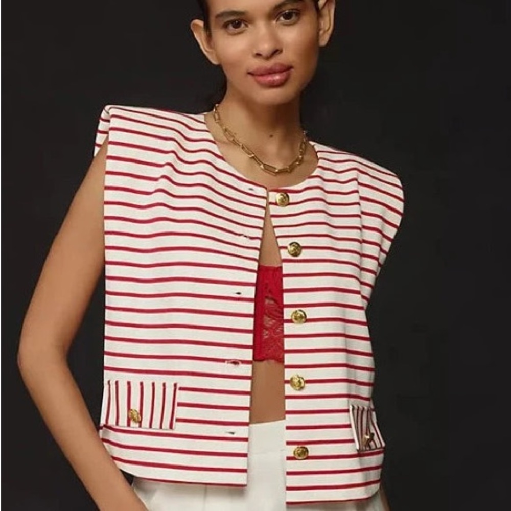 English Factory Red and White Striped Button Down Top